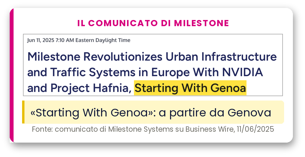 Titolo del comunicato di Milestone dell'11 giugno 2025, con evidenziate le parole Starting With Genoa.